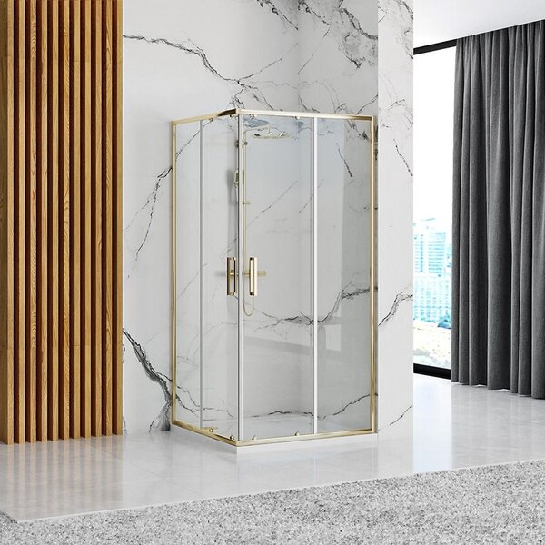 Rea Punto, cabină de duș cu ușă glisantă 80 (uşă) x 100 (uşă) x 190 cm, sticlă transparentă de 5 mm, profil auriu lucios, REA-K6442
