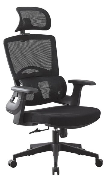 Scaun ergonomic de birou, suport lombar integrat, reglare inaltime, pivotant la 360 grade, maxim 120 kg, negru