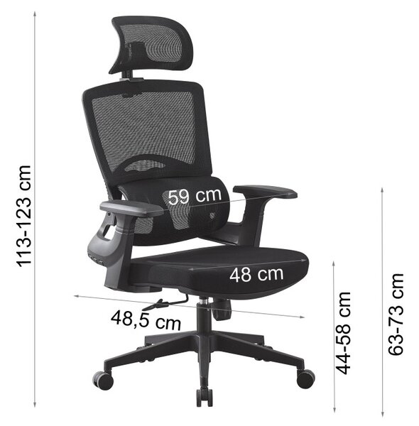 Scaun ergonomic de birou, suport lombar integrat, reglare inaltime, pivotant la 360 grade, maxim 120 kg, negru