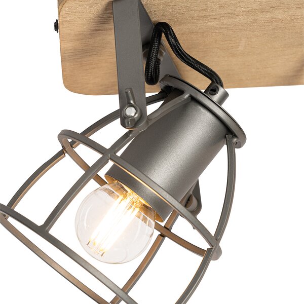 Spotlight industrial gri închis cu lemn reglabil 3 lumini - Arthur
