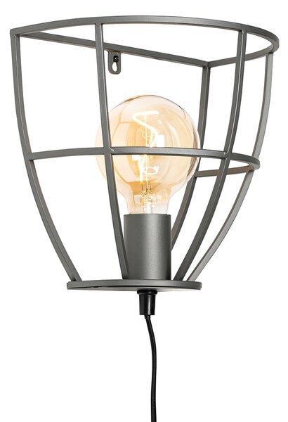 Industriële wandlamp zwart met hout en schakelaar - Arthur