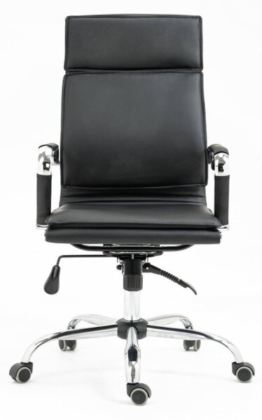 Scaun directorial reglabil, inaltime 108-117 cm, roti cauciucate, cadru metal, functie blocare, functie balansare, piele eco
