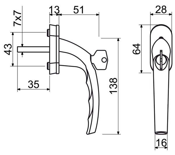 Mâner fereastră din aluminiu RHW.009 L, oțel inoxidabil