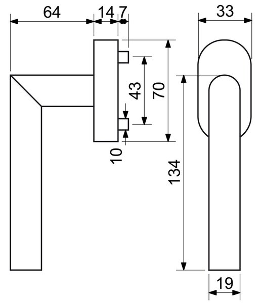 Mâner fereastră L-FORM, oțel inoxidabil