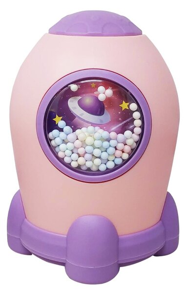 Pusculita decorativa Pufo Racheta Buclucasa, deschidere cu parola, 18 cm, roz/mov