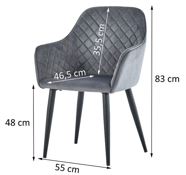 Scaun elegant pentru dining, tip fotoliu, tapiterie catifea gri, inaltime 83 cm, cadru metalic