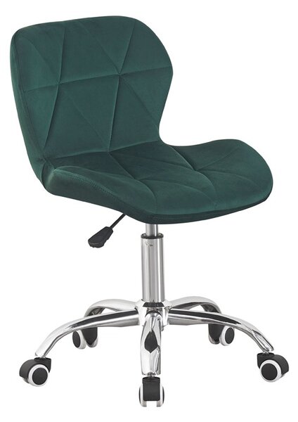 Scaun de birou, tapiterie din catifea verde, inaltime reglabila 72-84 cm, maxim 120 kg, baza otel cromat