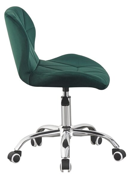 Scaun de birou, tapiterie din catifea verde, inaltime reglabila 72-84 cm, maxim 120 kg, baza otel cromat
