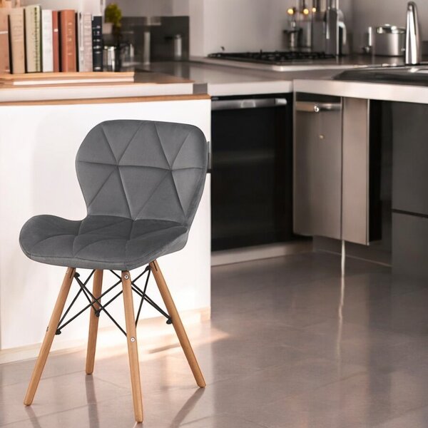 Scaun bucatarie, stil scandinav, tapiterie catifea gri, cadru lemn