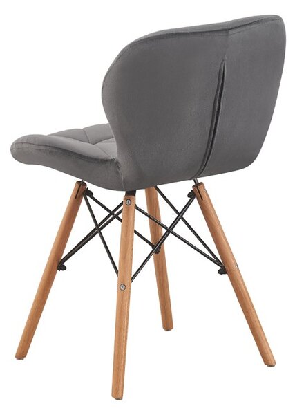 Scaun bucatarie, stil scandinav, tapiterie catifea gri, cadru lemn