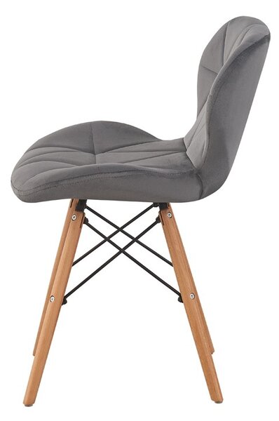 Scaun bucatarie, stil scandinav, tapiterie catifea gri, cadru lemn