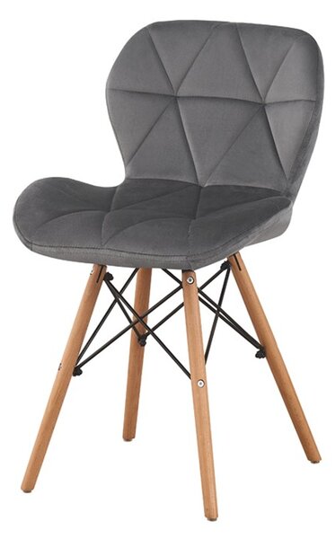 Scaun bucatarie, stil scandinav, tapiterie catifea gri, cadru lemn