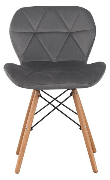 Scaun bucatarie, stil scandinav, tapiterie catifea gri, cadru lemn