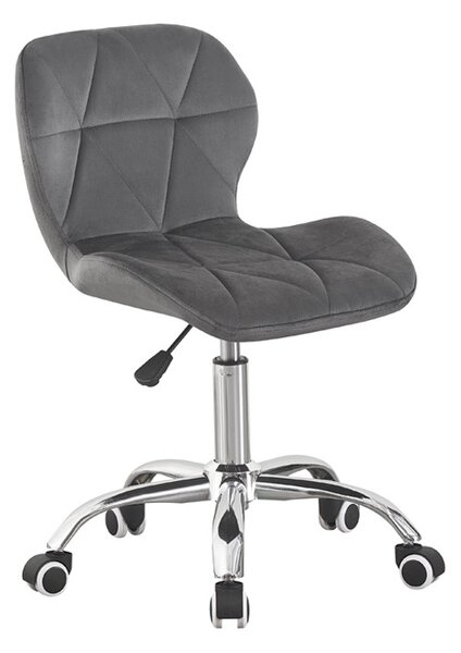 Scaun de birou, stil scandinav, tapiterie din catifea, baza cromata, inaltime reglabila 72-84 cm, gri