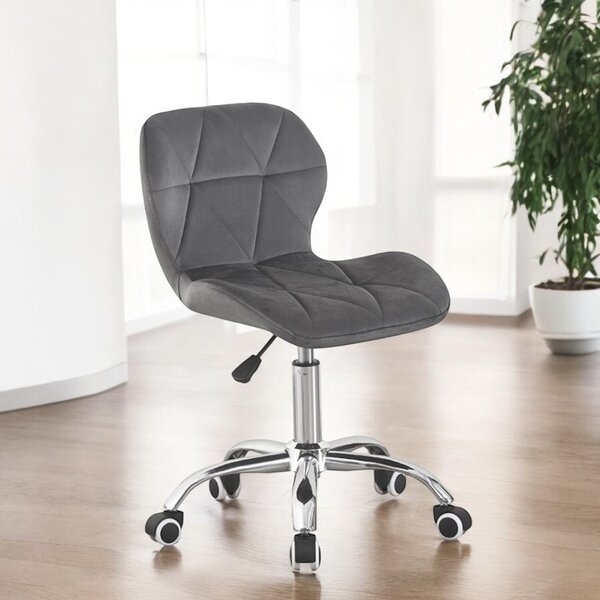 Scaun de birou, stil scandinav, tapiterie din catifea, baza cromata, inaltime reglabila 72-84 cm, gri