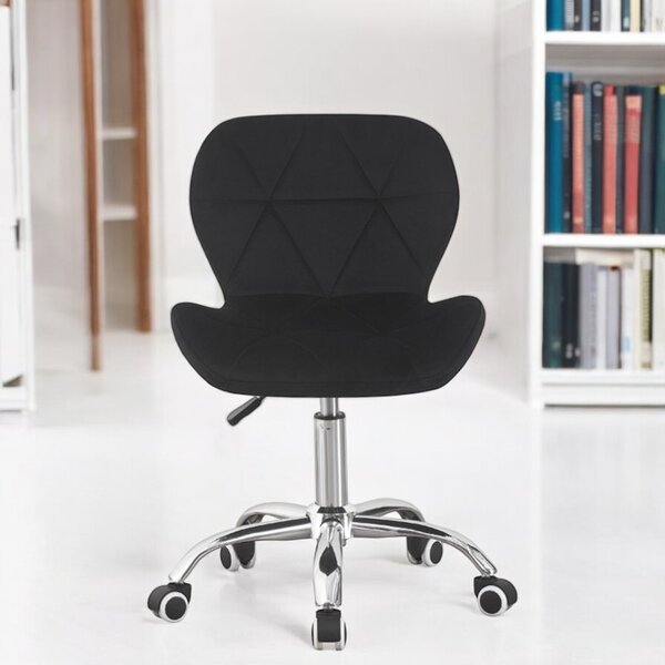 Scaun de birou tapitat, rotativ, stil scandinav, reglare inaltime 72-84 cm, latime 47.5 cm, catifea neagra