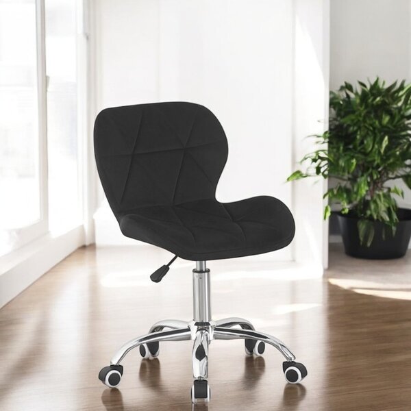 Scaun de birou tapitat, rotativ, stil scandinav, reglare inaltime 72-84 cm, latime 47.5 cm, catifea neagra
