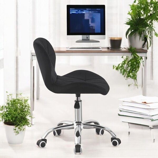 Scaun de birou tapitat, rotativ, stil scandinav, reglare inaltime 72-84 cm, latime 47.5 cm, catifea neagra