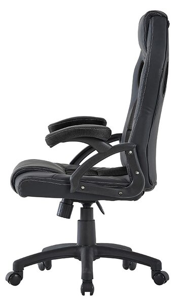 Scaun de gaming pivotant, spatar ergonomic, inaltime reglabila 110-120, tetiera si cotiere, maxim 150 kg, PVC si mesh negru