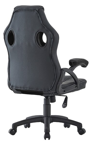 Scaun de gaming pivotant, spatar ergonomic, inaltime reglabila 110-120, tetiera si cotiere, maxim 150 kg, PVC si mesh negru