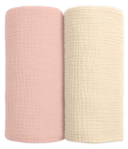 Set 2 paturi pentru bebelusi de vara din muselina dubla 100x100 cm Kidizi Pink, bumbac 100%