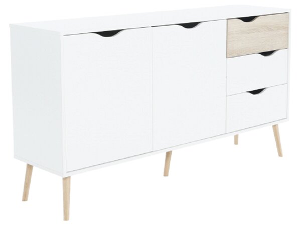 Comoda OSLO 75381, cu 2 usi si 3 sertare, PAL, stejar sonoma/alb, 147,1x81x39,1 cm