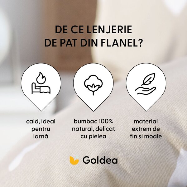 Goldea lenjerie de pat flanel - inimioare pe latte 140 x 200 și 50 x 70 cm