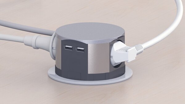 Panou de priză retractabil cu USB 3Z - 1,5m, argintiu