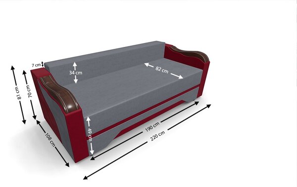 Canapea Extensibilă Bianca, Gri antracit/Rosu