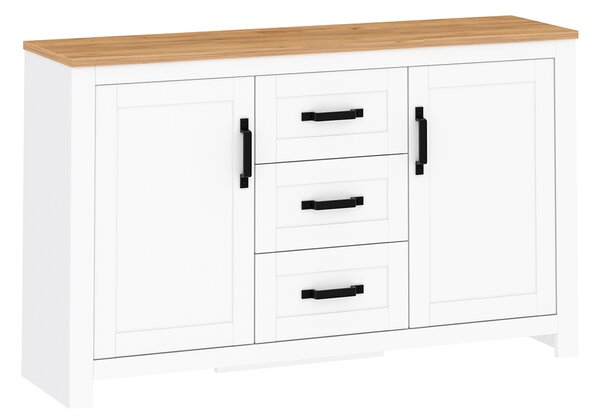 Comoda LANZETTE E, alb/stejar craft auriu/negru, DTD laminat, 150x41x9