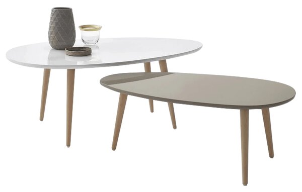 Set 2 măsuţe de cafea, alb/gri, DOBLO
