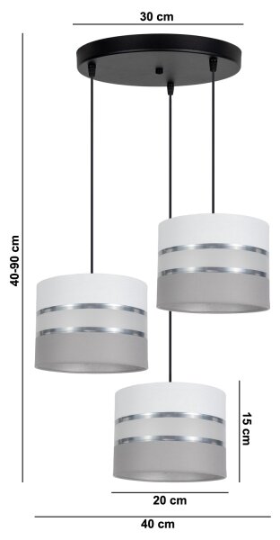 Lustră pe cablu CORAL 3xE27/60W/230V alb/gri