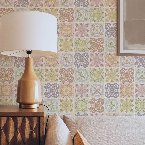 Tapet Ornamente din țiglă geometrică colorată, Tapet flori, a00284 : Uwalls.ro