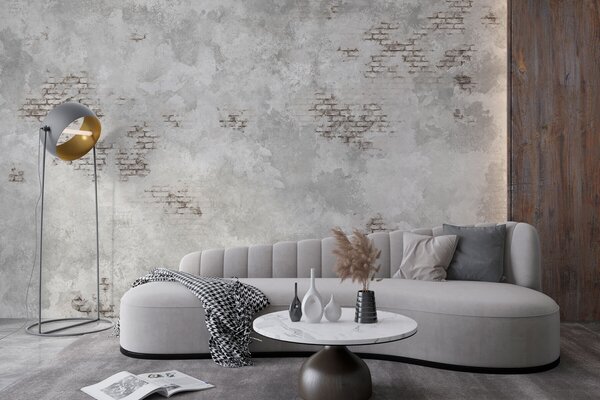 Tapet Textură de tencuială în stil grunge cu fragmente de cărămidă aparentă, Fototapet stil industrial, w05161 : Uwalls.ro
