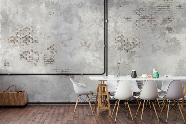 Tapet Textură de tencuială în stil grunge cu fragmente de cărămidă aparentă, Fototapet stil industrial, w05161 : Uwalls.ro