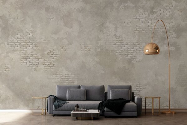 Tapet Tencuială ușoară în stil grunge, cu porțiuni de cărămidă aparentă, Fototapet stil industrial, w05161v1 : Uwalls.ro