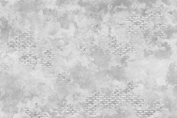 Tapet Tencuială gri în stil grunge, cu porțiuni de cărămidă aparentă, Fototapet stil industrial, w05161v2 : Uwalls.ro