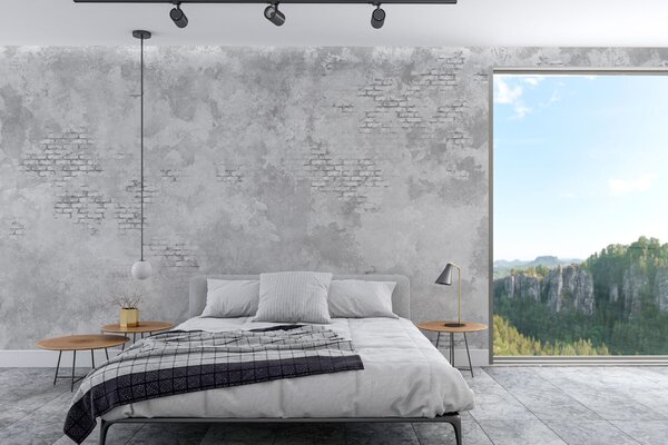 Tapet Tencuială gri în stil grunge, cu porțiuni de cărămidă aparentă, Fototapet stil industrial, w05161v2 : Uwalls.ro