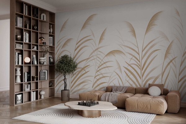 Tapet Ierburi minimaliste în nuanțe de bej deschis, Imagini de fundal unice, w05432v1 : Uwalls.ro