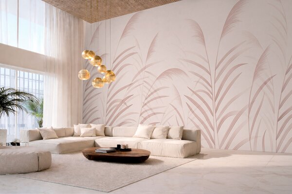 Tapet Ierburi minimaliste în nuanțe delicate de roz, Imagini de fundal unice, w05432v2 : Uwalls.ro