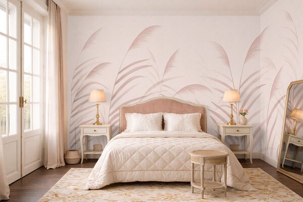 Tapet Ierburi minimaliste în nuanțe delicate de roz, Imagini de fundal unice, w05432v2 : Uwalls.ro