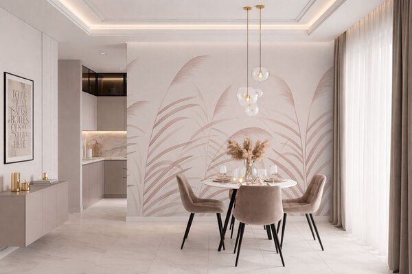 Tapet Ierburi minimaliste în nuanțe delicate de roz, Imagini de fundal unice, w05432v2 : Uwalls.ro
