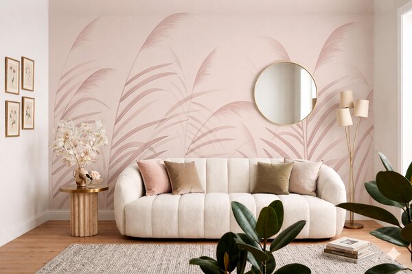 Tapet Ierburi minimaliste în nuanțe delicate de roz, Imagini de fundal unice, w05432v2 : Uwalls.ro