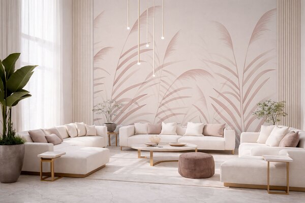 Tapet Ierburi minimaliste în nuanțe delicate de roz, Imagini de fundal unice, w05432v2 : Uwalls.ro