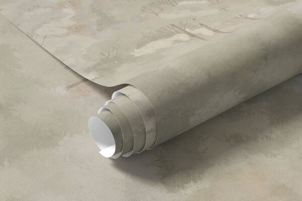Tapet Peisaj forestier de epocă, în nuanțe discrete de verde, Fototapet Natură, w05433 : Uwalls.ro