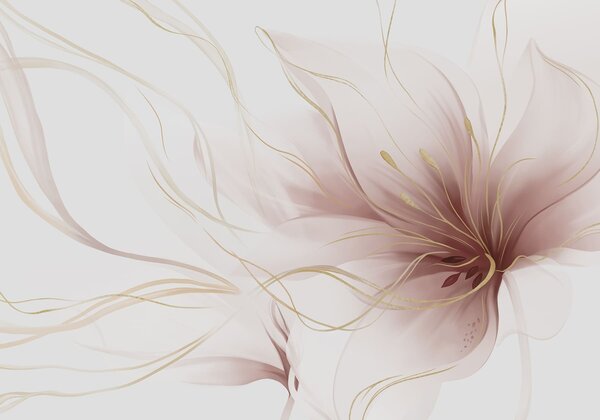 Tapet O floare roz abstractă cu linii fluide, în stilul Fluid Art, Fototapet Abstract, w05428v1 : Uwalls.ro