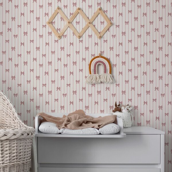 Tapet Fundioare mici roz pe dungi verticale, Tapet pentru copii, Tapet pentru fete, a01076 : Uwalls.ro