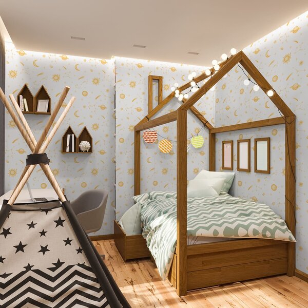 Tapet Obiecte cerești și stele în stil delicat, Tapet minimalism, a01163 : Uwalls.ro
