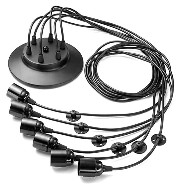 Plafoniera suspendata, 6 LED-uri cu soclu E27, 50Hz, 230V, negru