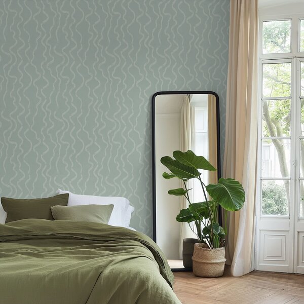 Tapet Model ondulat de lumină pe fundal verde, Tapet abstract, a01167v2 : Uwalls.ro